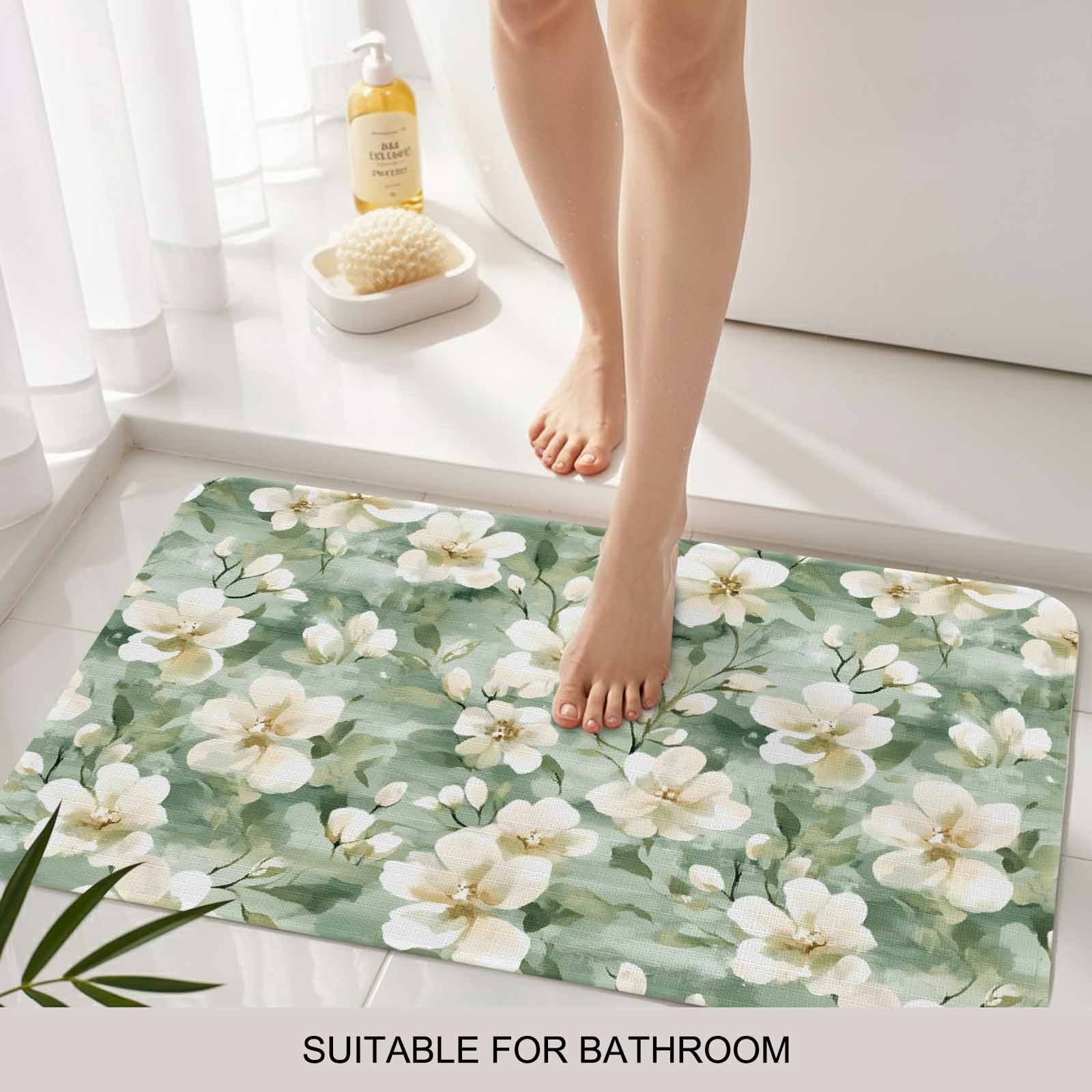 Sage Green Spring Floral Doormat Outdoor Entrance 18"x30", Summer Botanical Farmhouse Absorb Moisture Dirt Door Mats, Non-Slip Rubber Backing Floor Mats Indoor, Low-Profile Front Door Rugs