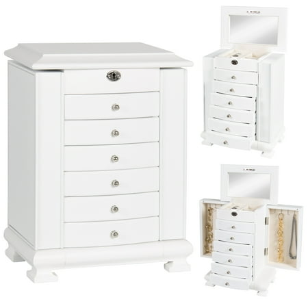 Best Choice Products BCP Handcrafted Wooden Jewelry Box Organizer Wood Armoire Cabinet Storage Chest