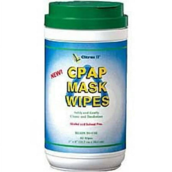 Citrus II CPAP Mask Cleaning Wipe, 5 Inches x 8 Inches, Alcohol-free, Solvent-free, 7.5 ounce Tub, 62 Wipes per Tub, 12 Count