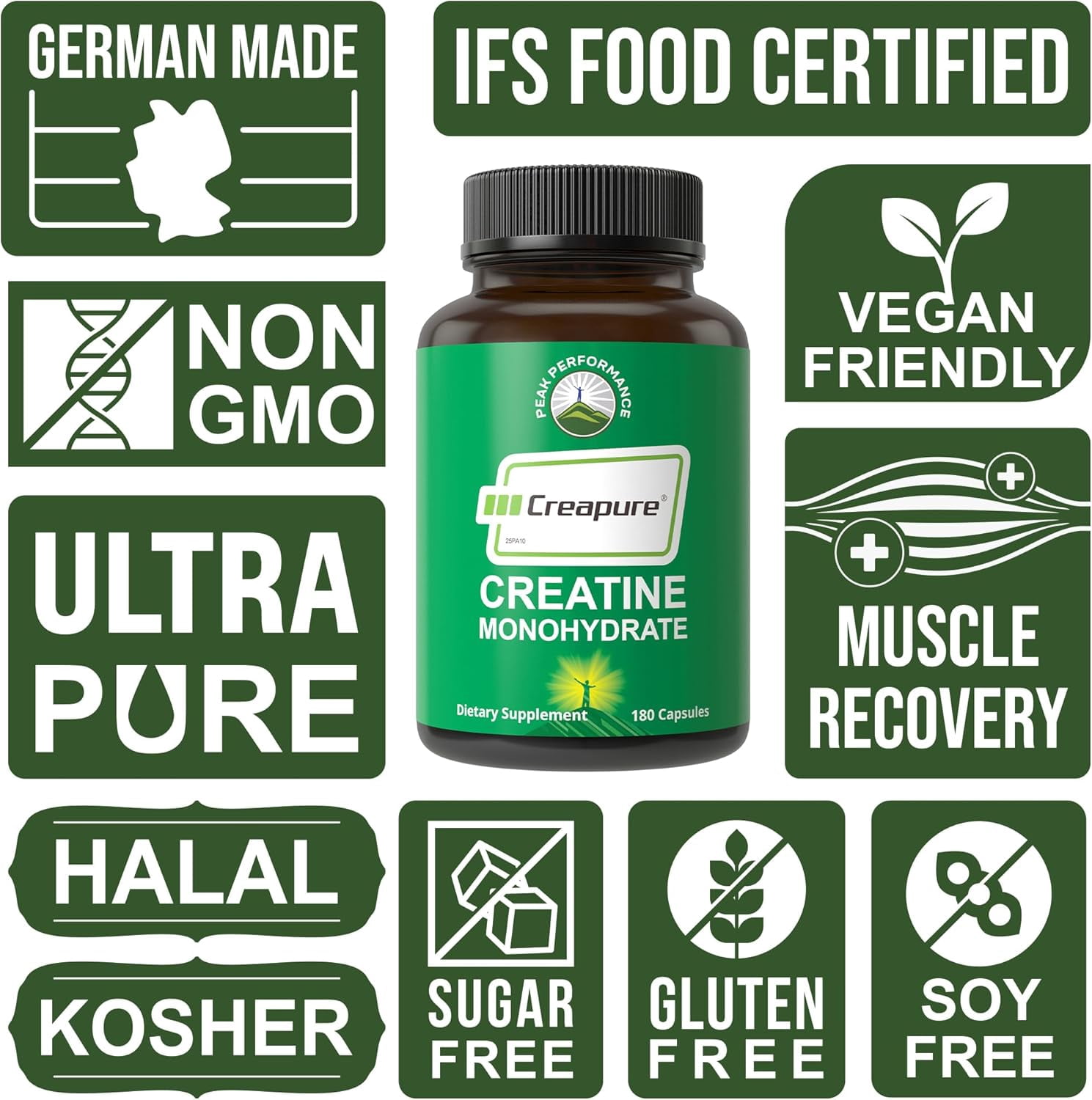 Peak Performance Creapure Creatine Monohydrate, 180 Capsules