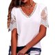 thumbnail image 1 of Blusa casual de manga corta con cuello en V y ribete de encaje de color puro para mujer para uso diario Blanco L, 1 of 4