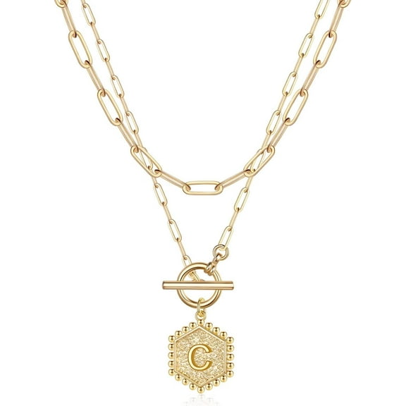 Layered Gold Necklaces Fine for Women - 14K Gold Plated Silver Rose Gold Paperclip Chain Necklace Initial Necklaces for Women Toggle Clasp Layered Necklace Jewelry[o132]