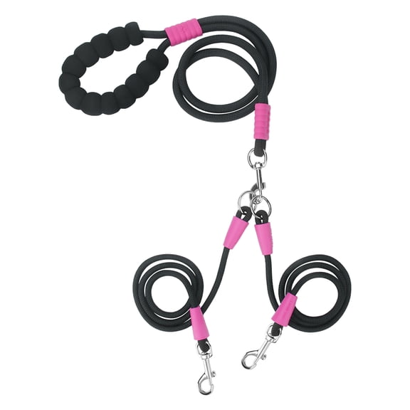 Double Dog Leash No-Tangle Dogs Lead Reflective with Swivel Coupler Padded Handle