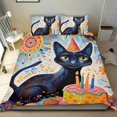 thumbnail image 1 of Fiesta del Gato Negro Conjunto de sábanas temático, trío de piezas, cómodo y amigable con la piel, diseño único, regalo de decoración para el hogar para familiares, amigos y fans,140cm *210cm, 1 of 6