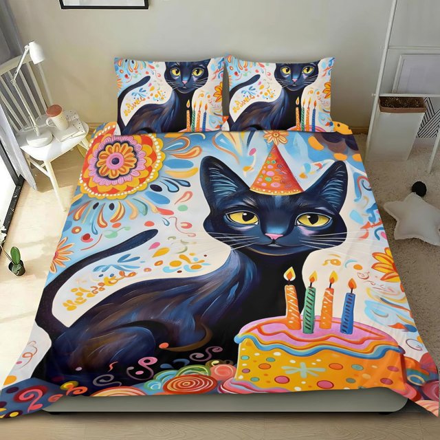 Fiesta del Gato Negro Conjunto de sábanas temático, trío de piezas, cómodo y amigable con la piel, diseño único, regalo de decoración para el hogar para familiares, amigos y fans,140cm *210cm