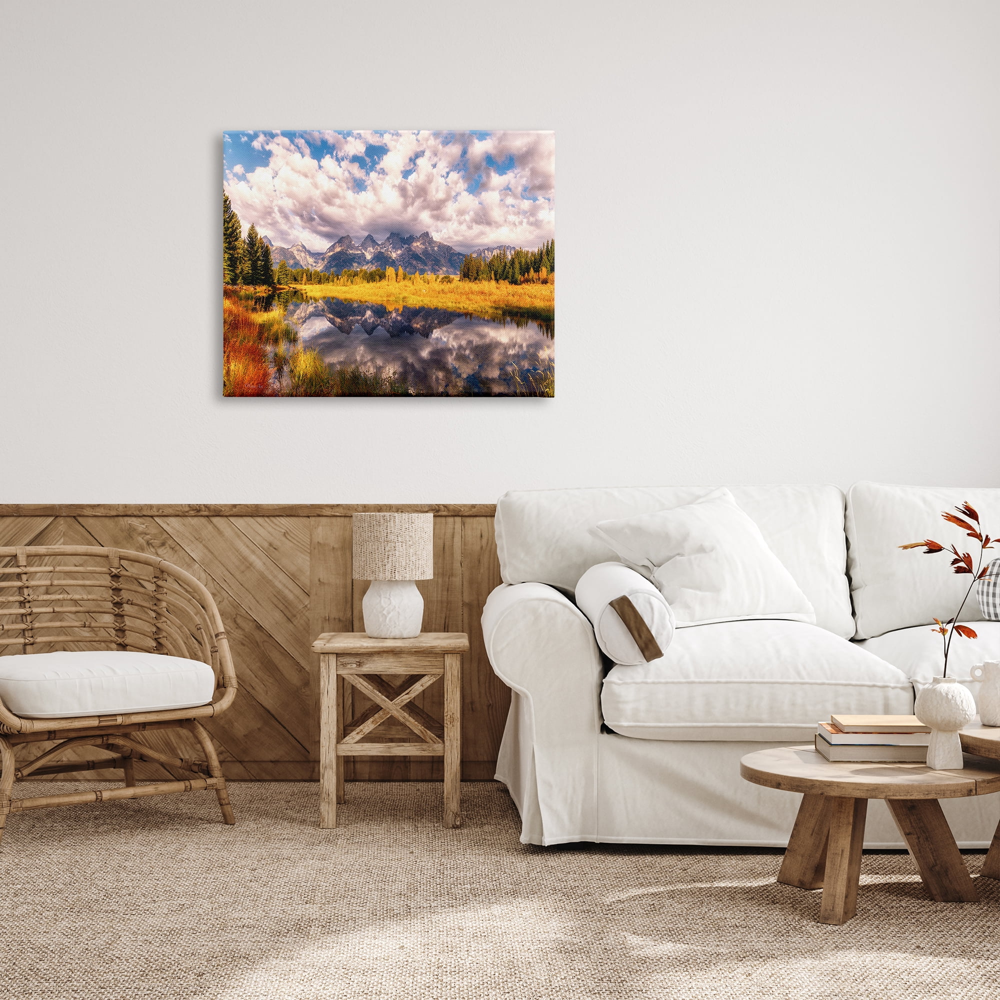 Stupell Industries Cloudy Mountain Pond Nature Photography Gallery Wrapped Canvas Print Wall Art, 40 x 30