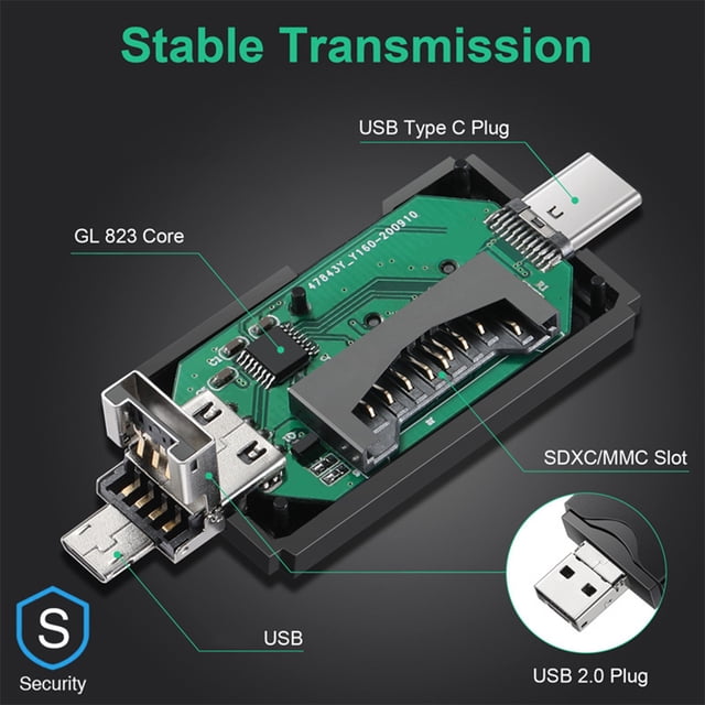 Ruiboury Card Reader Memory Adapter USB Splitter Computer Supplies High Efficiency Long-lasting Craftsmanship Household 2 in 1 USB 2.0