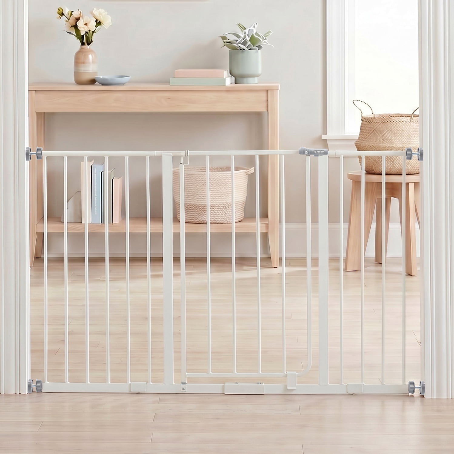 Save $10 Regalo Extra Wide Easy Open 47-Inch Super Wide Walk Thru Baby Gate, White