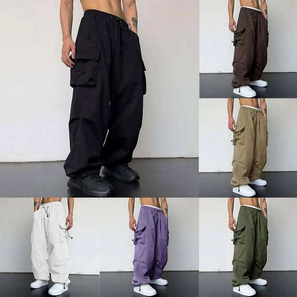 Mens Cargo Parachute Pants Streetwear Vintage Y2K Hip Hop