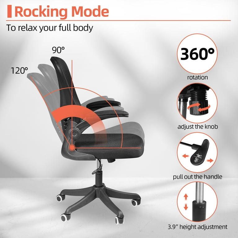 Homezeer Mesh Office Chair Ergonomic Computer Desk Chair with Lumbar Support and Flip up Arms Black