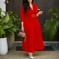 thumbnail image 2 of AURA Women’s Midi Dress V Neck High Waist A Line Three Quarter Sleeve With Belt S XXXL, 2 of 7