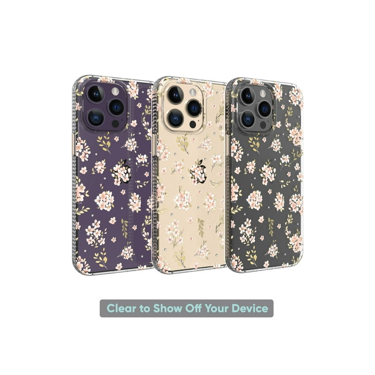 onn. Pink Floral with Gems Phone Case for iPhone 14 Pro Max