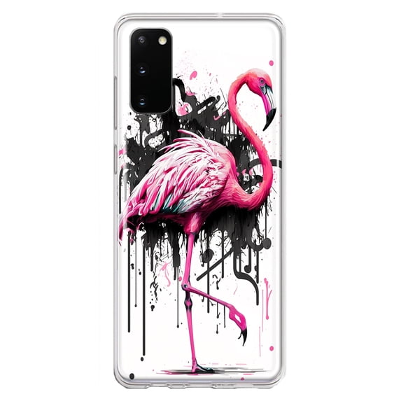 MUNDAZE Samsung Galaxy S20 Shockproof Clear Hybrid Protective Phone Case Pink Flamingo Painting Graffiti Cover