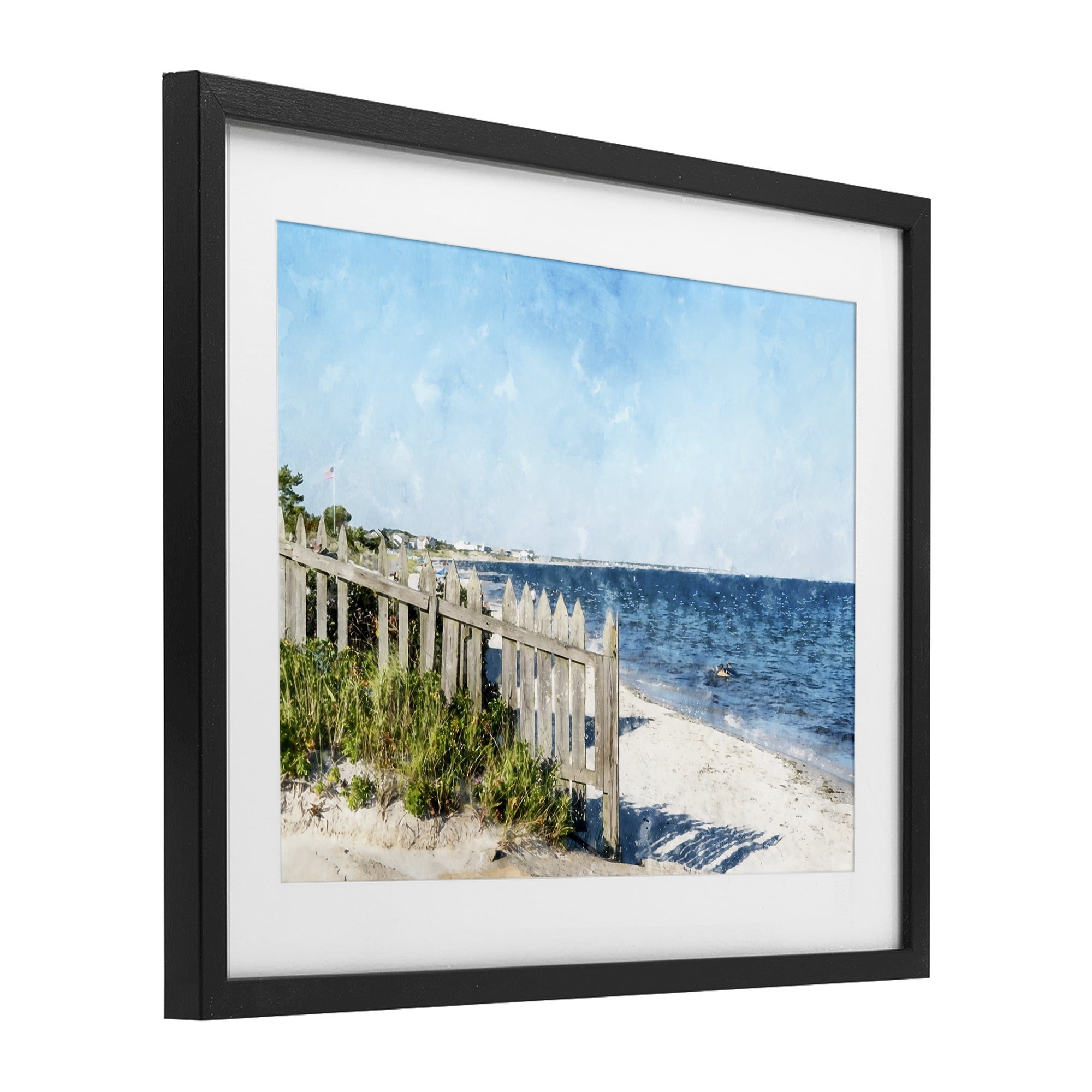 Stupell Industries Beach Pickets View Black Framed Print Under Glass, design by Kim Curinga