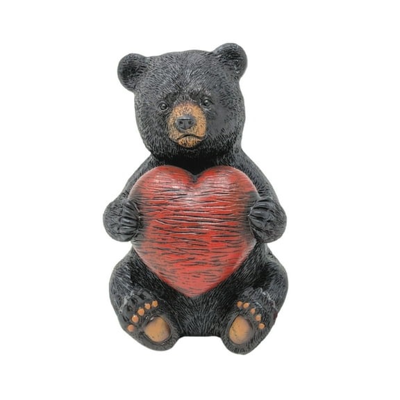 Rustic Black Bear Figurine with Heart – Resin Wildlife Statue for Cabin, Lodge, or Home Décor – Collectible Woodland Animal Accent – Unique Gift for Bear Lovers and Nature-Inspired Homes