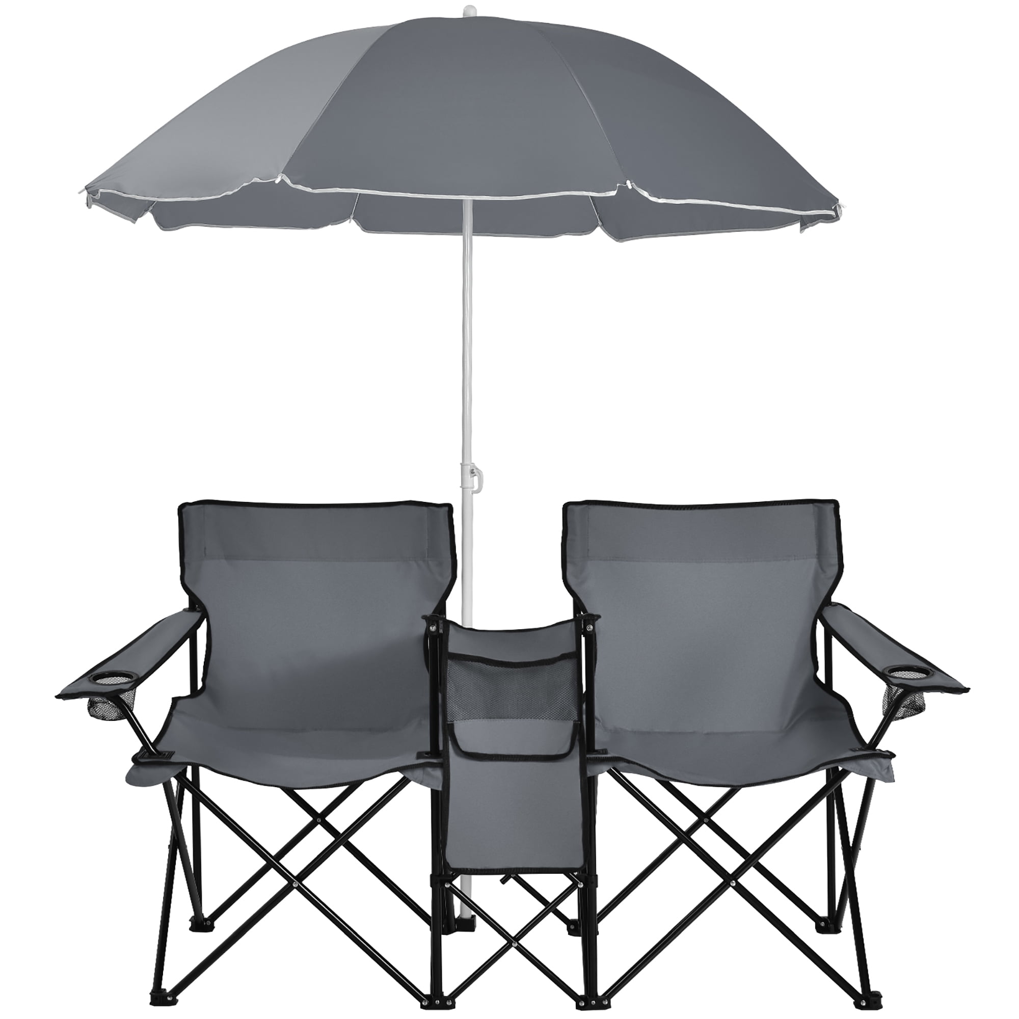 Best Choice Products Picnic Double Folding Chair with Umbrella & Table Cooler 