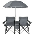 thumbnail image 1 of Costway Portable Folding Picnic Double Chair W/Umbrella Table Cooler Beach Camping Gray, 1 of 10