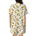 thumbnail image 6 of Uemuo Bee and Flowers Pattern Women's Short-Sleeved Pajama, Button-Front Loungewear, 2-Piece Summer Sleepwear, Elastic Drawstring Shorts-3X-Large, 6 of 7