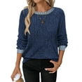 thumbnail image 1 of Camisas de Larga para Mujer, Suéteres, Conjuntos de Otoño, Bloques de Color, Ropa de Invierno, Elegantes, Informales, Suaves. Azul Marino XL, 1 of 7