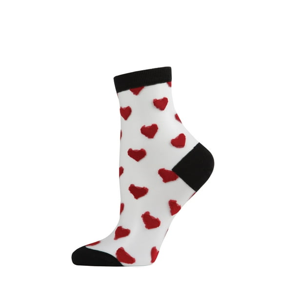 MeMoi Women's Hearts Mono Fine Net Semi-Sheer Anklet Sock - Womens - Female, 9-11, Black Red