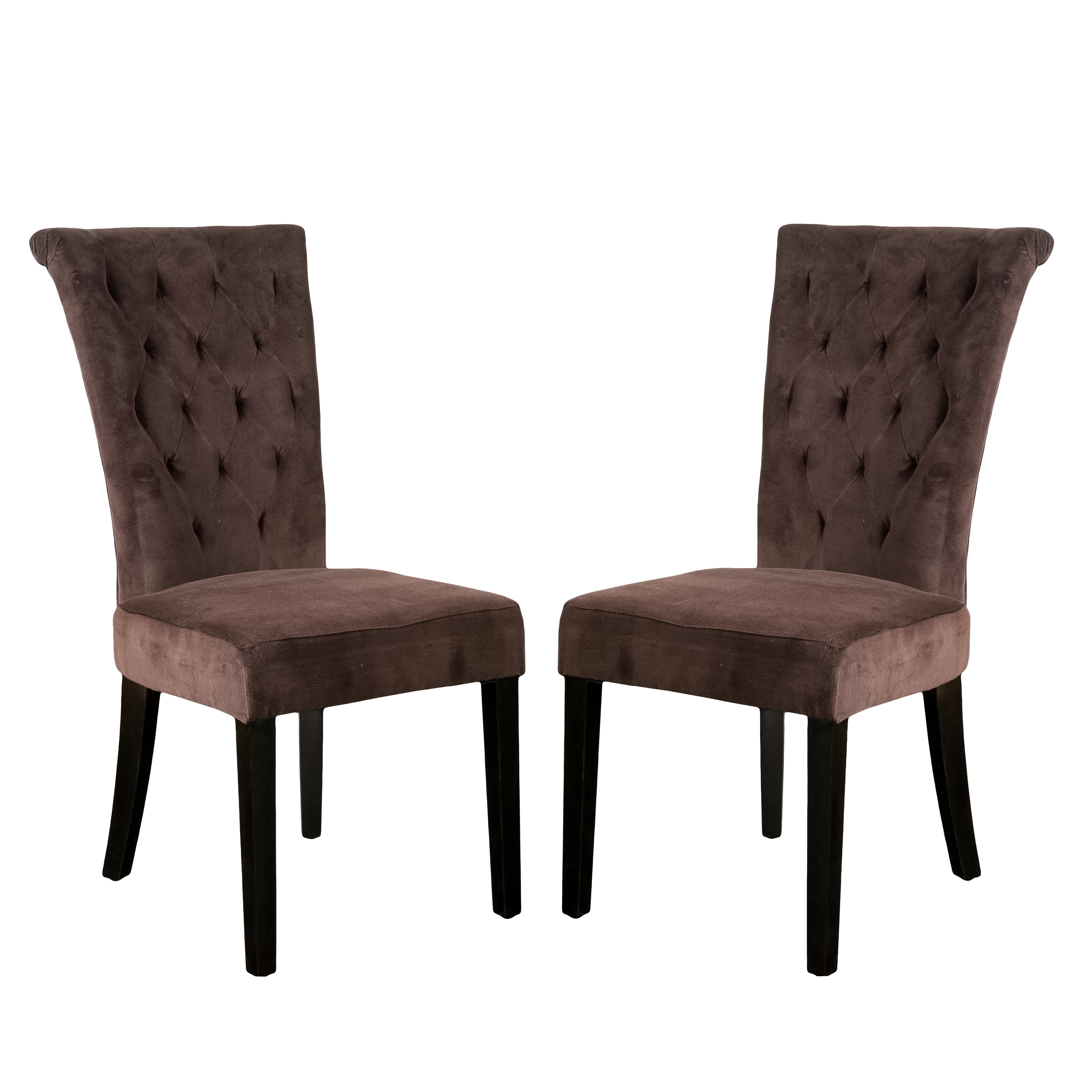 Binder Chocolate Velvet Dining Chairs Set Of 2 Gather Together Comfortably In The Deeply Cushioned Home Decorators Collection Bardell Dining Chairs Designed With Clic Tufting And Nailheads On