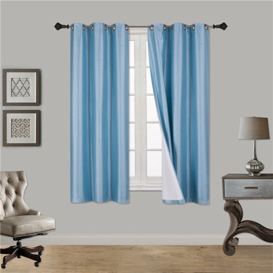 STYLISH 2PC LIGHT BLUE SOLID COLOR BLACKOUT WINDOW GROMMEST PATIO