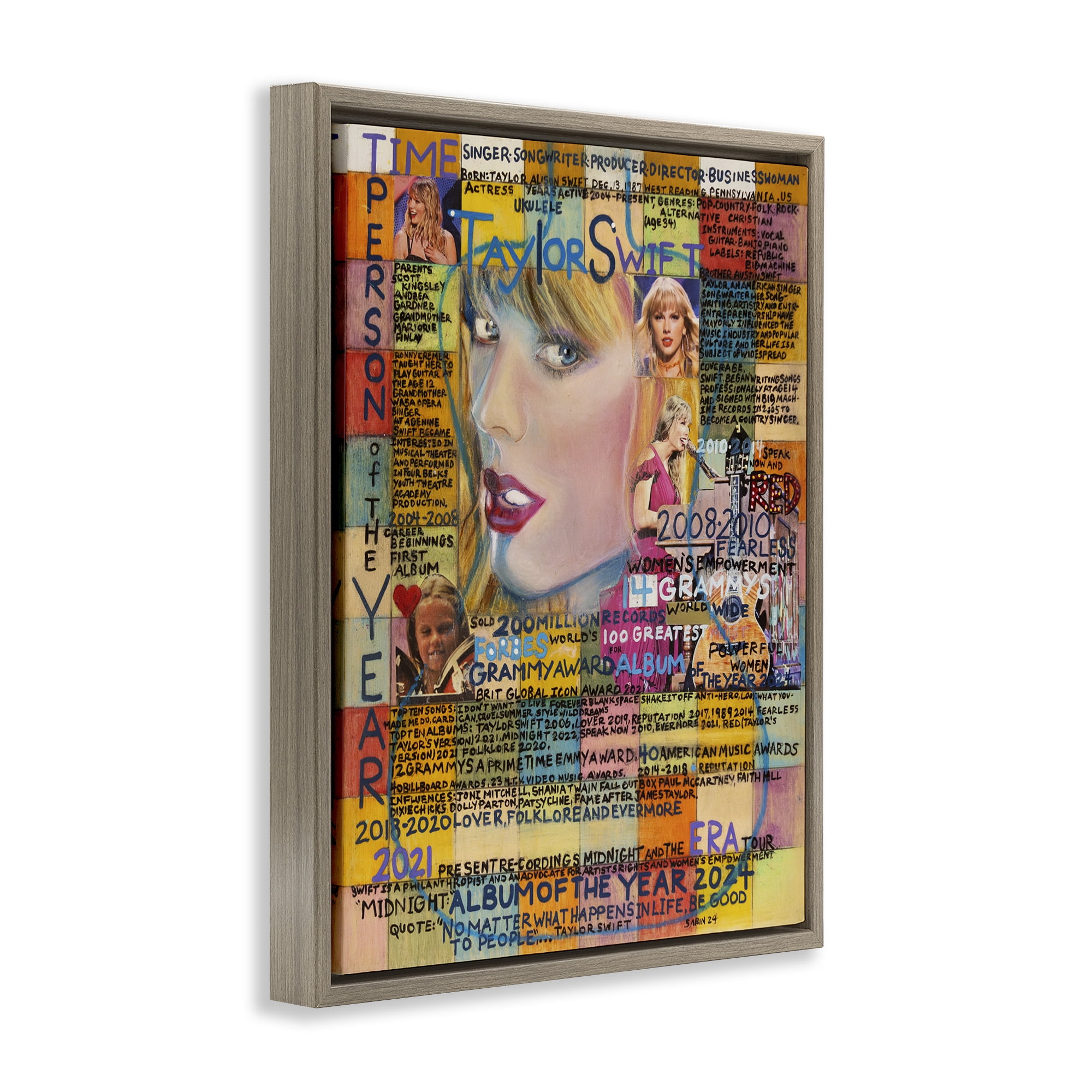 Stupell Industries Taylor Musician Collage People Drawing Brown Floater Framed Canvas Art Print Wall Art, 17 x 21