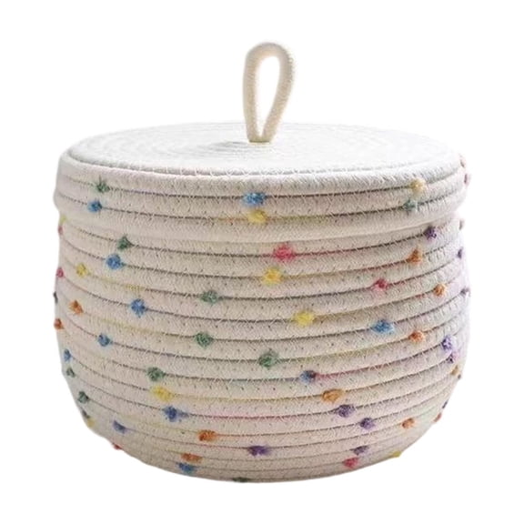 Virelaxpo Foldable Storage Basket with Lid Cotton Rope Handles Polka Dot Pattern for Closet Shelves Blanket Clothing Home Organization