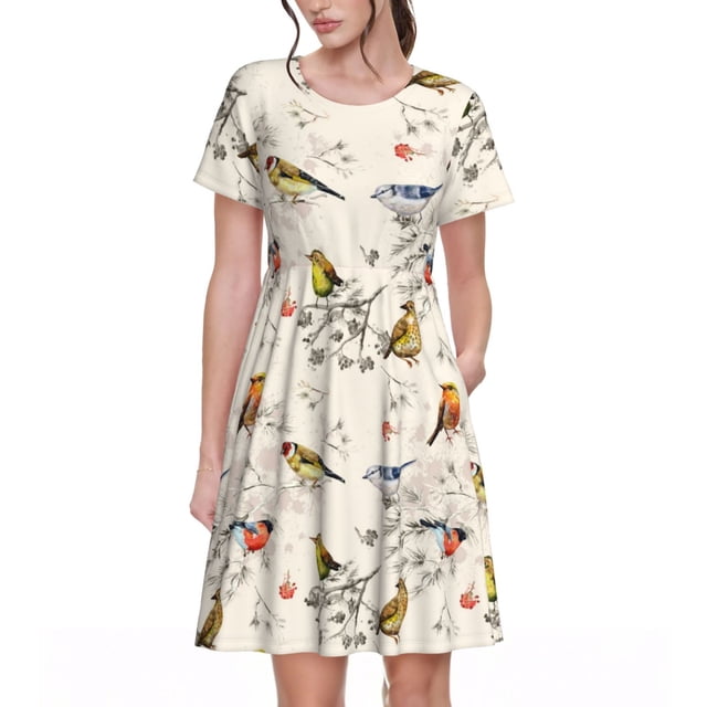 Balery Little Birds Vestidos sueltos de manga corta para mujer, vestidos de verano 2025, vestidos casuales de corte A con vuelo.