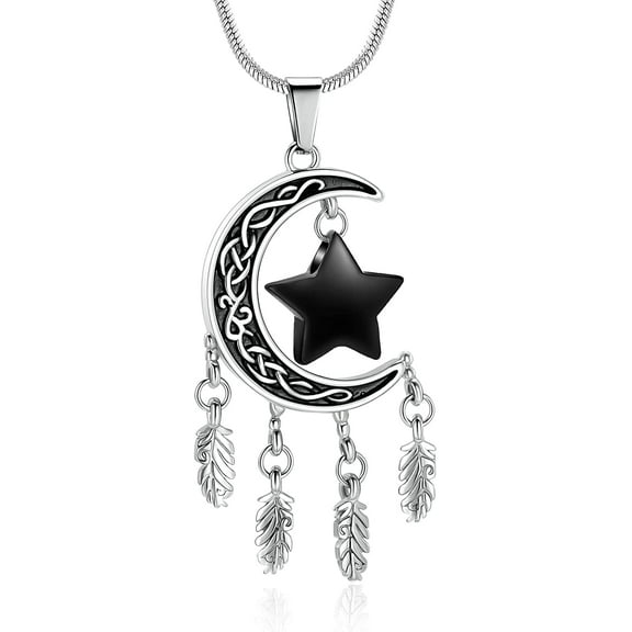 Cremation Urn Necklace for Ashes Moon and Star Dream Catcher Cremation Jewelry Ashes Holder Keepsake Pendant for Human Pet