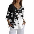 thumbnail image 4 of Warop Women's 3/4 Sleeve Tops Fashionable Printed V-Neck Blouse Loose Fit Pullover T Shirts with Decorative Buttons, 4 of 5