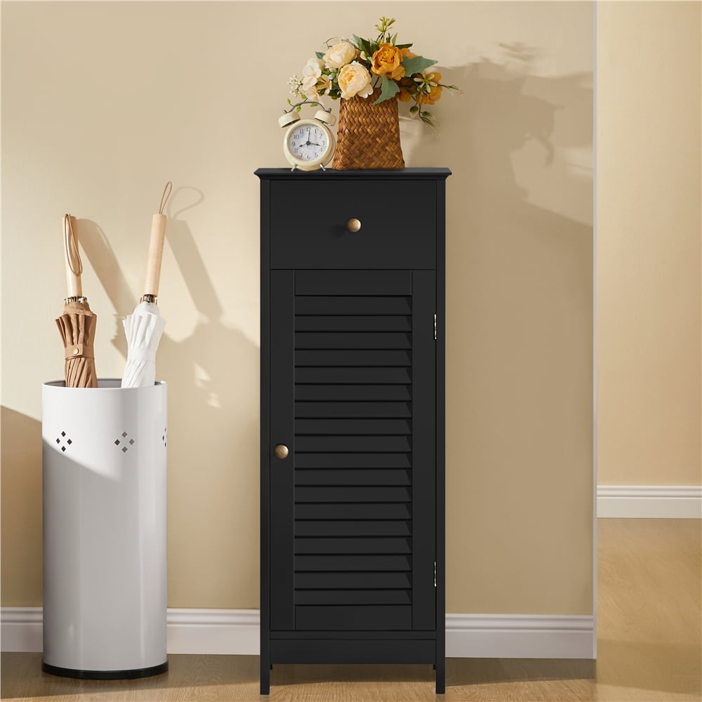 Yaheetech Narrow Freestanding Bathroom Cabinet with Drawer and Single Door, Black