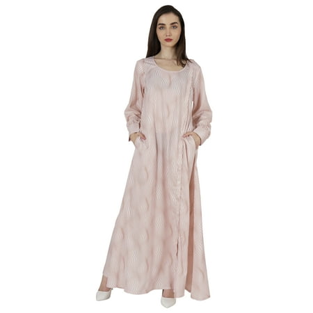 

Bimba Printed Long Islamic Dress For Womens Round Neck Muslim Prayer Robe Dresses
