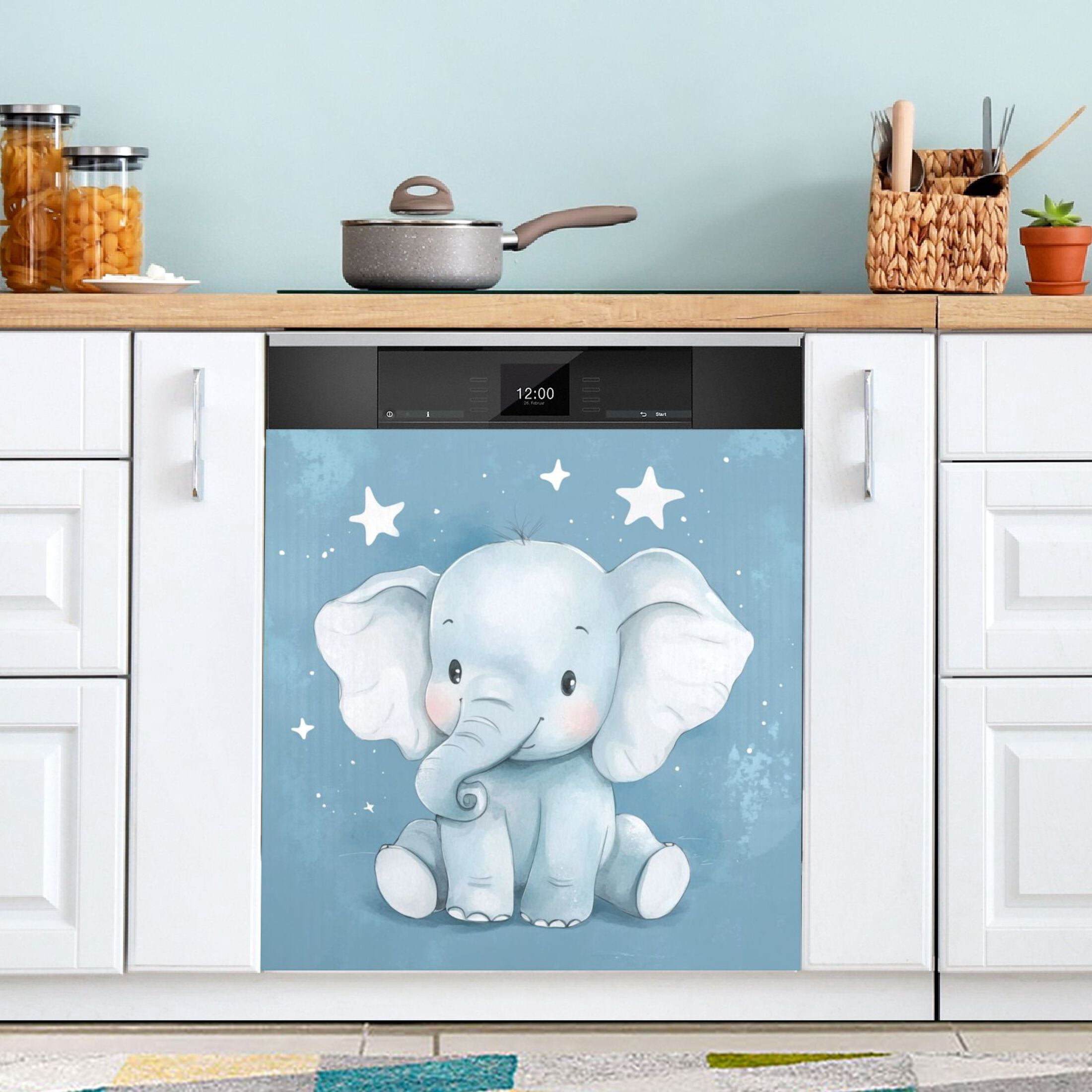 Dishwasher Magnetic Sticker 23x26 Inch Refrigerator Magnetic Sticker Washing Machine Magnetic Sticker Kitchen Panel Magnetic Sticker Home Decor Cute Little Blue Elephant