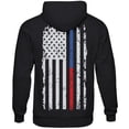 thumbnail image 3 of FOX OUTDOOR PRODUCTS Men's Thin Colored Line USA Flag Print Hooded Pullover| Cotton Blend Patriotic Pattern Casual Sweatshirt, Blue-Red Line/Black, X-Large, 3 of 3