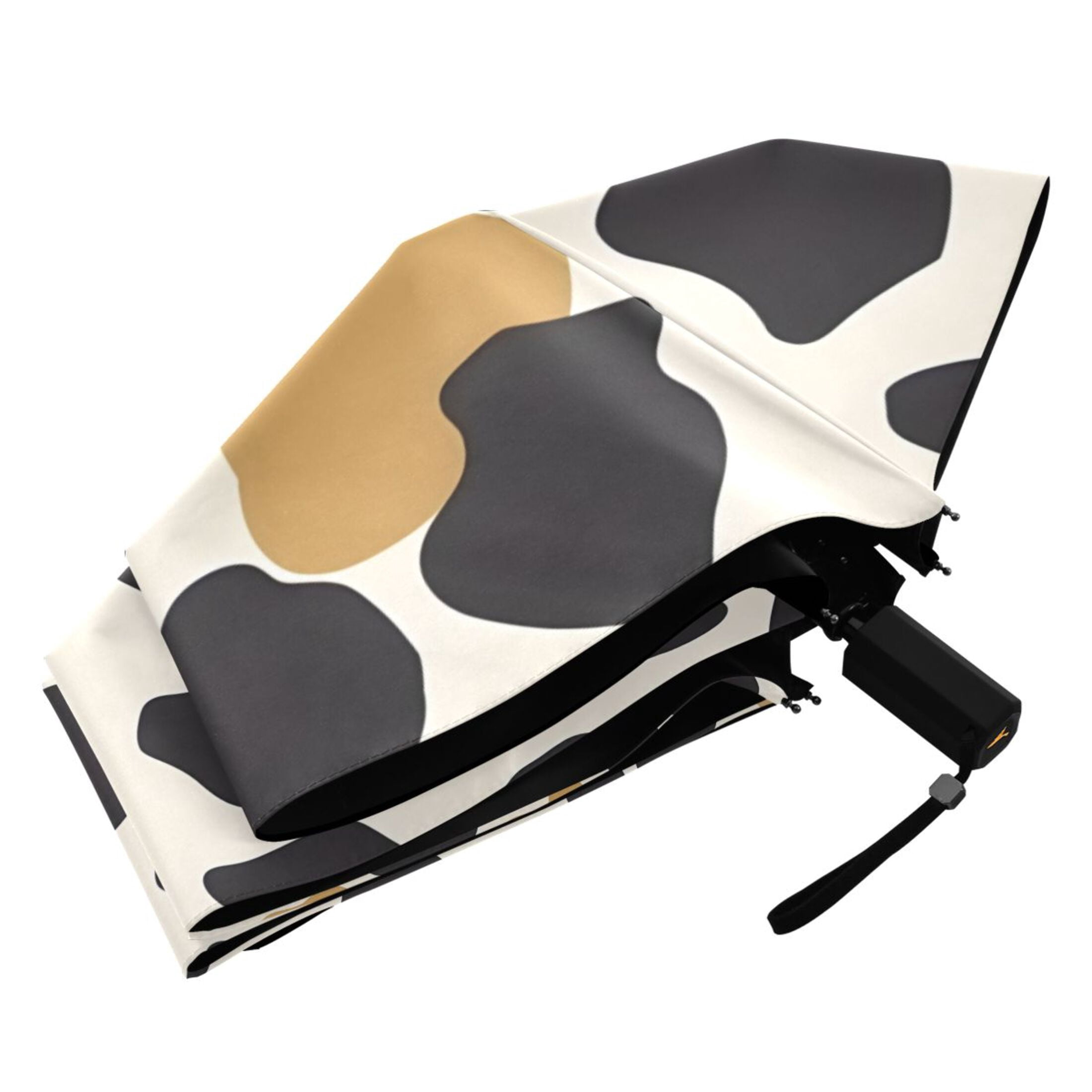 Gold and Black Cow Print Compact Sun Umbrella Windproof Travel Umbrellas for Rain Strong Portable UV Protection