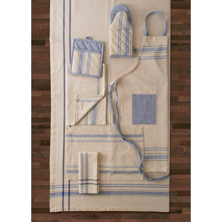 2pk Cotton Striped Chef Pot Holders Blue - Design Imports