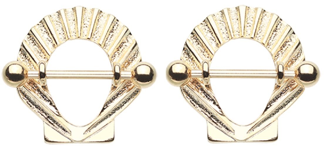 Nipple Ring Bars 14g 34'' Golden Ariel Seashell Nipple Shield Ring Sold as a pair