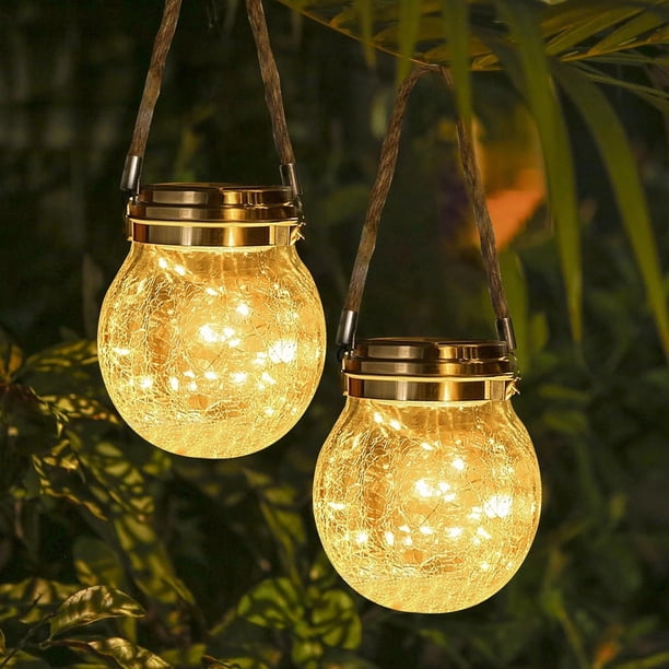Waterproof outdoor solar hanging lanterns for garden decoration - 2 pack warm light