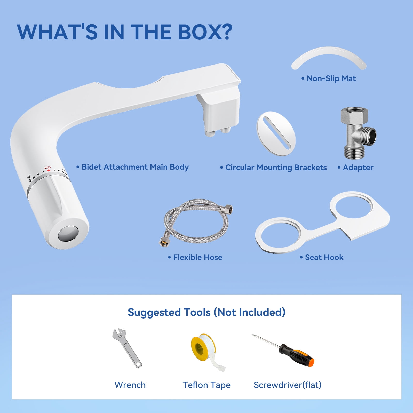 HOROW Ultra-Slim Bidet, Non-Electric Dual Nozzle Feminine Wash Fresh Water Sprayer, Adjustable Water Pressure, Bidet for Toilet Seat Attachment, Stainless Steel Inlet Badays