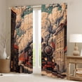 thumbnail image 2 of Castle Fairy Vintage Steam Train Blackout Curtains Set of 2 (52x84 Each) for Teens, Town Cloudscape Window Curtains for Themed Bedroom, Red Black, 2 of 6