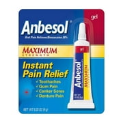 Anbesol Gel Maximum Strength - Instant Oral Pain Relief for Toothaches, Canker Sores, Sore Gums, Denture Pain - 0.33 oz (Pack of 3)