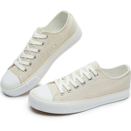 

Obtaom Womens Canvas Fashion Sneakers Cute Low Top Canvas Shoes Comfortable Canvas walking Flats for Lady(Beige US8)