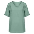 thumbnail image 4 of YMNXA Women's T Shirt Short Sleeve V Neck Solid Color Comfortable Breathable Loose Fit Tee Top For Casual Daily Wear,Green,S, 4 of 5