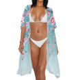 thumbnail image 3 of Xoenoiee Blue Cherry Blossom Print Women Bathing Suit Coverup Casual Loose Swimsuit Coverups Open Front Kimono Cardigan Cover Up Half Sleeve Summer Beach Cover up, 3 of 7