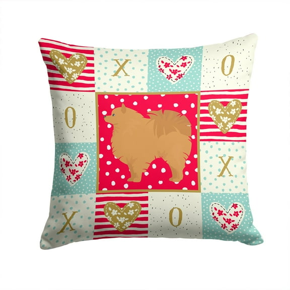 Pomeranian 1 Love Fabric Decorative Pillow Red