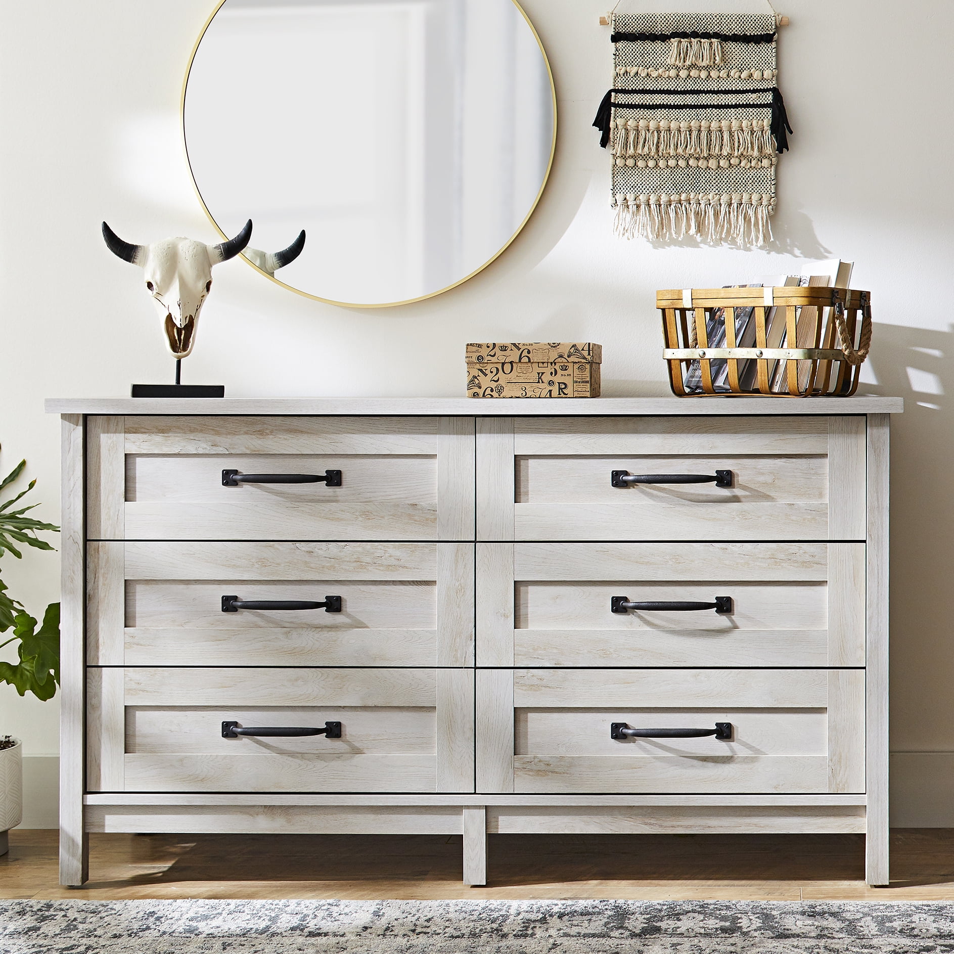 Better Homes & Gardens Modern Farmhouse 6-Drawer Dresser, Rustic White