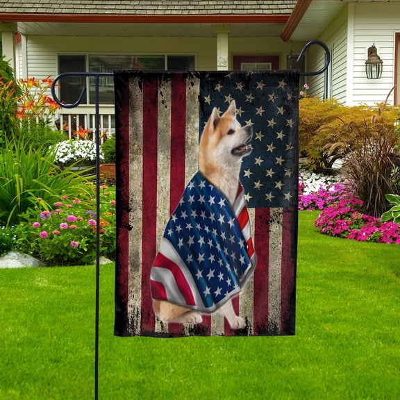 American Flag Akita Dog Wearing Flag American Patriot Patriotic 4th of july House Flag, Double-Sided Decorative Outdoor Flag, Patriotic Polyester Yard Flag 29.5 x 39.5 in