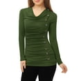 thumbnail image 5 of INSPIRE CHIC Women's Cowl Neck Long Sleeve Top Button Decor Ruched Front Regular Fit Pullover Top 2XL Green, 5 of 7