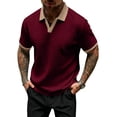 thumbnail image 7 of Mens Knitted Polo Shirts Jacquard Textured Short Sleeve Golf Tees V Neck Collared Casual Polo Shirt, 7 of 7